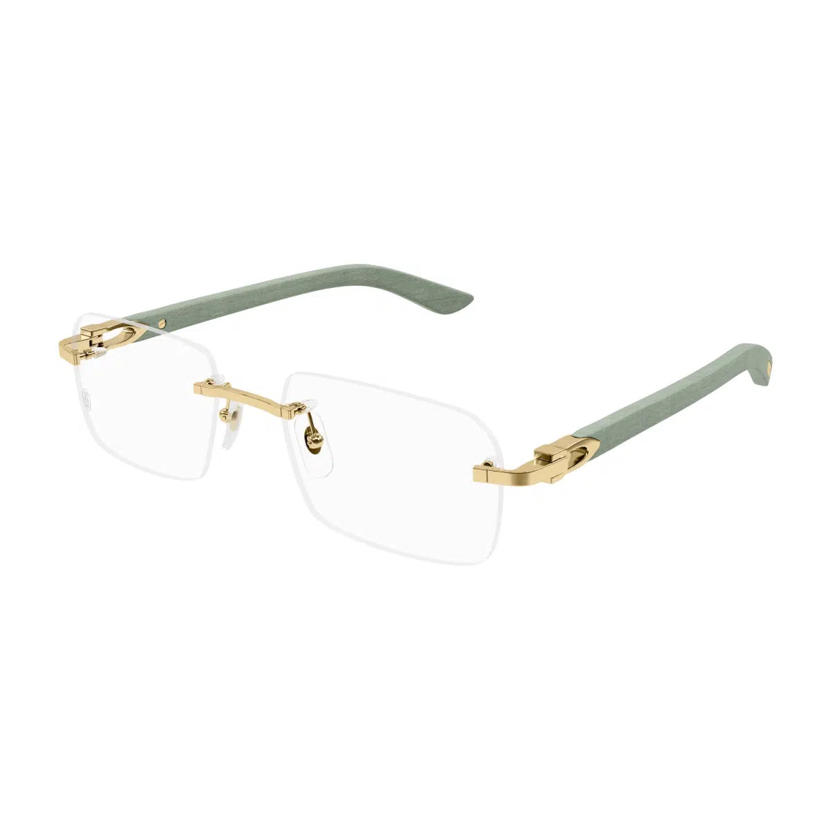 Cartier C Décor Men Rimless Green Wood Temples Transparent Glasses