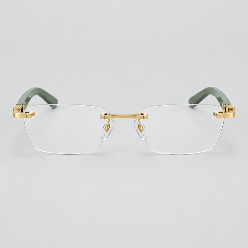 Cartier C Décor Men Rimless Green Wood Temples Transparent Glasses