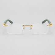 Cartier C Décor Men Rimless Green Wood Temples Transparent Glasses