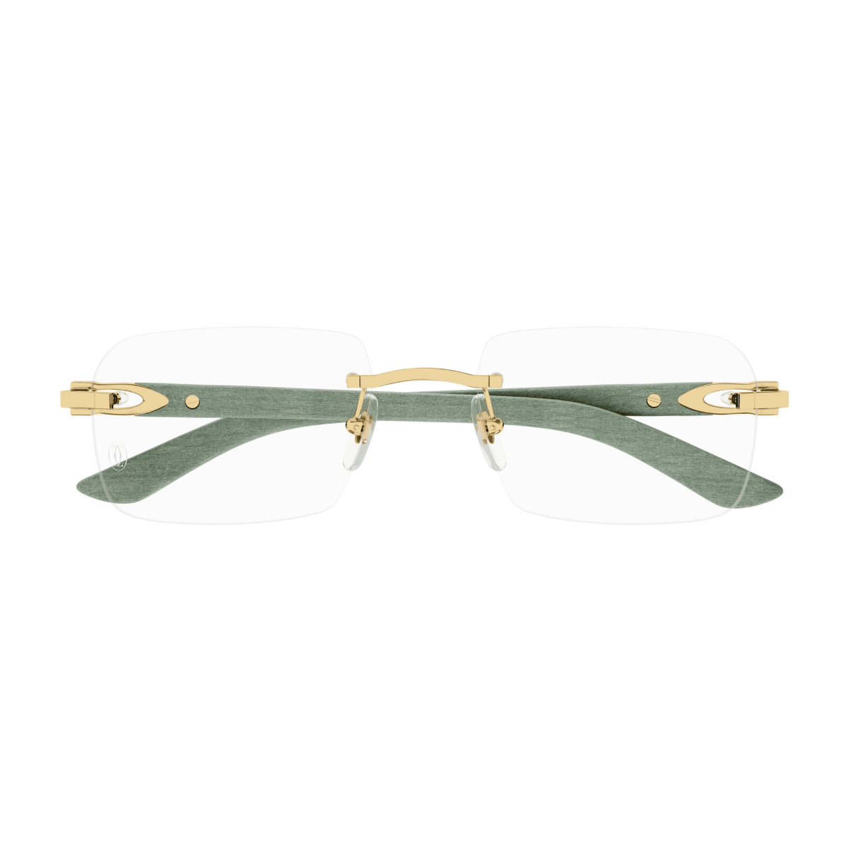 Cartier C Décor Men Rimless Green Wood Temples Transparent Glasses