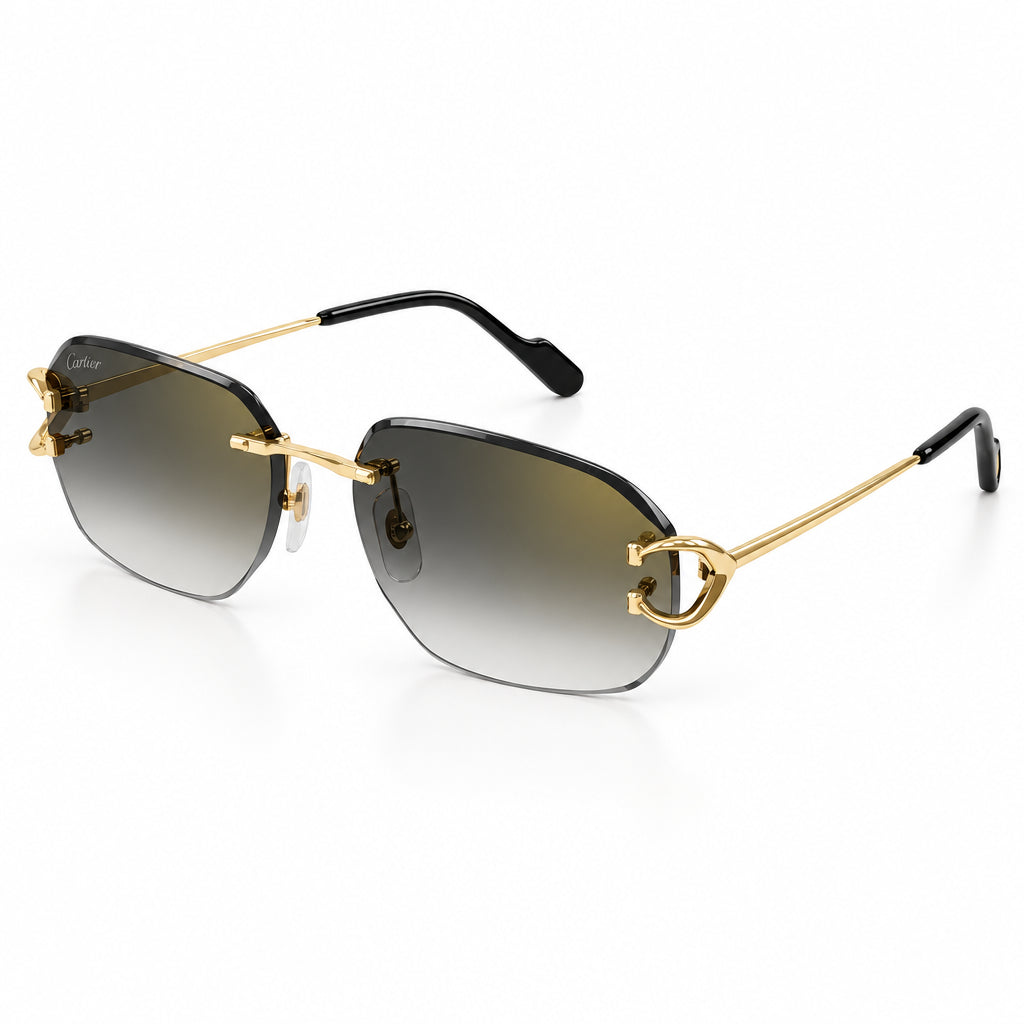 Cartier Premiere de Cartier Unisex Rimless Rectangular Gold/Grey Sunglasses