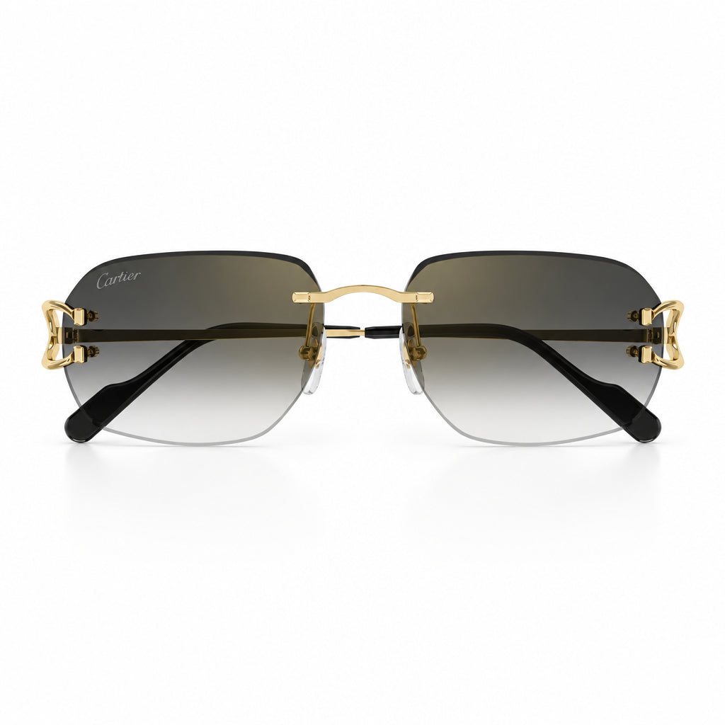 Cartier Premiere de Cartier Unisex Rimless Rectangular Gold/Grey Sunglasses