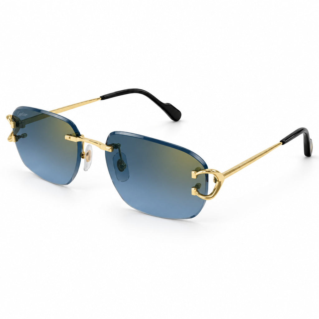 Cartier Premiere de Cartier Unisex Rimless Rectangular Gold/Blue Sunglasses