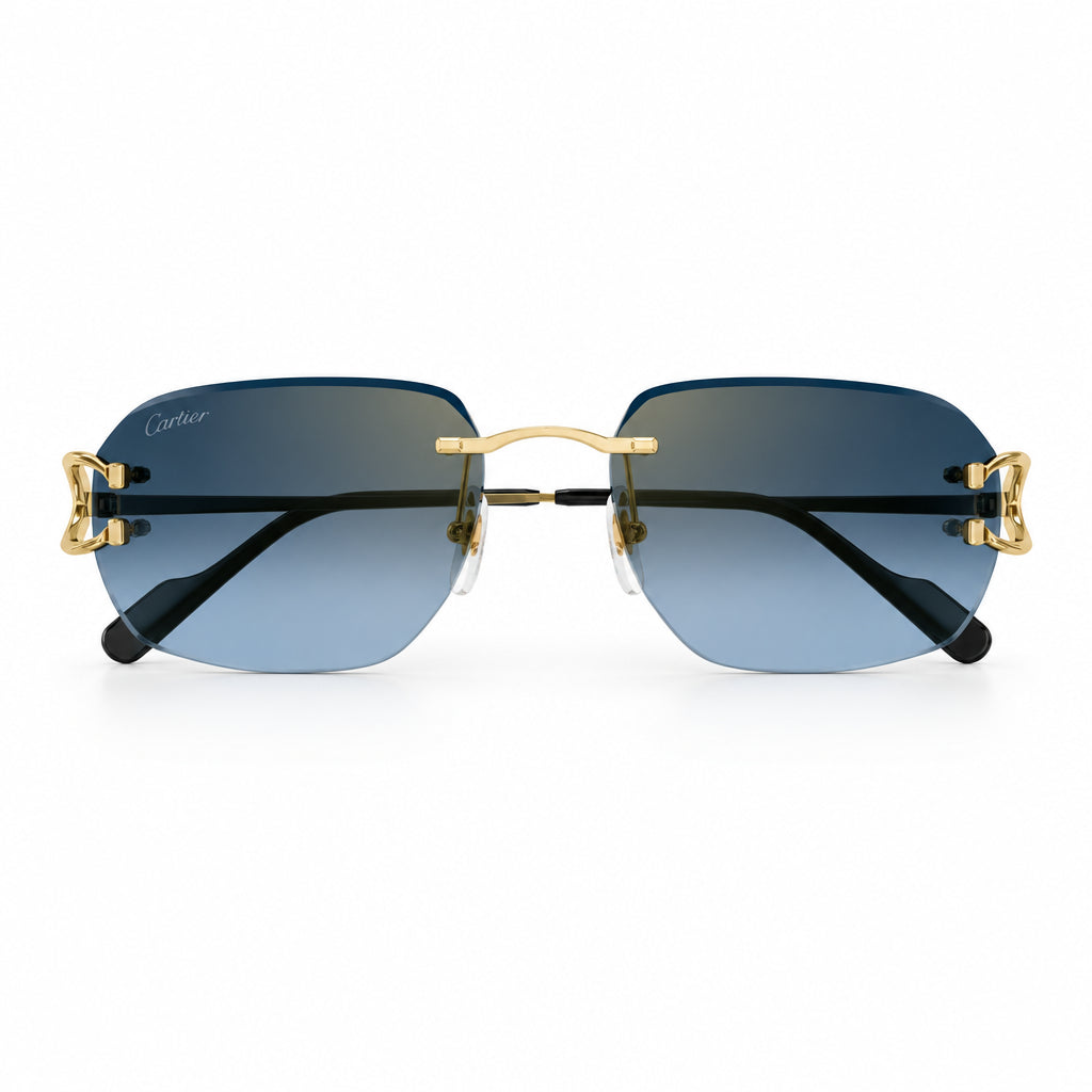 Cartier Premiere de Cartier Unisex Rimless Rectangular Gold/Blue Sunglasses