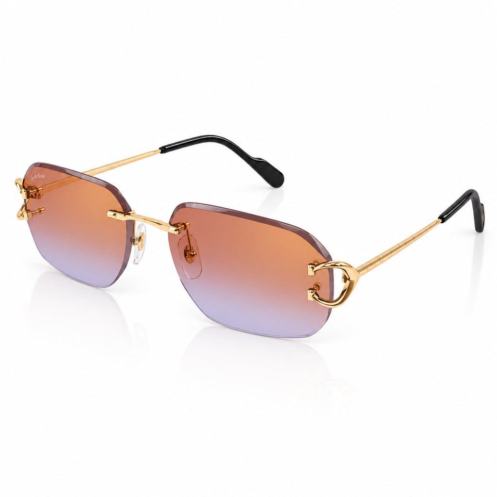 Cartier Premiere de Cartier Unisex Rimless Rectangular Gold/Red Sunglasses