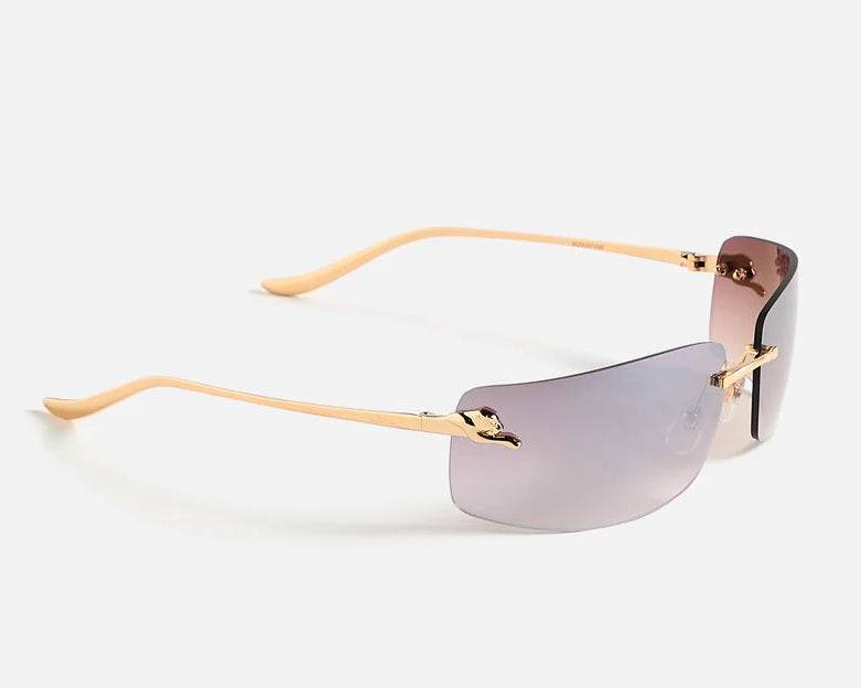 Cartier Panthère de C Unisex Rectangular Rimless Gold / Red Sunglasses
