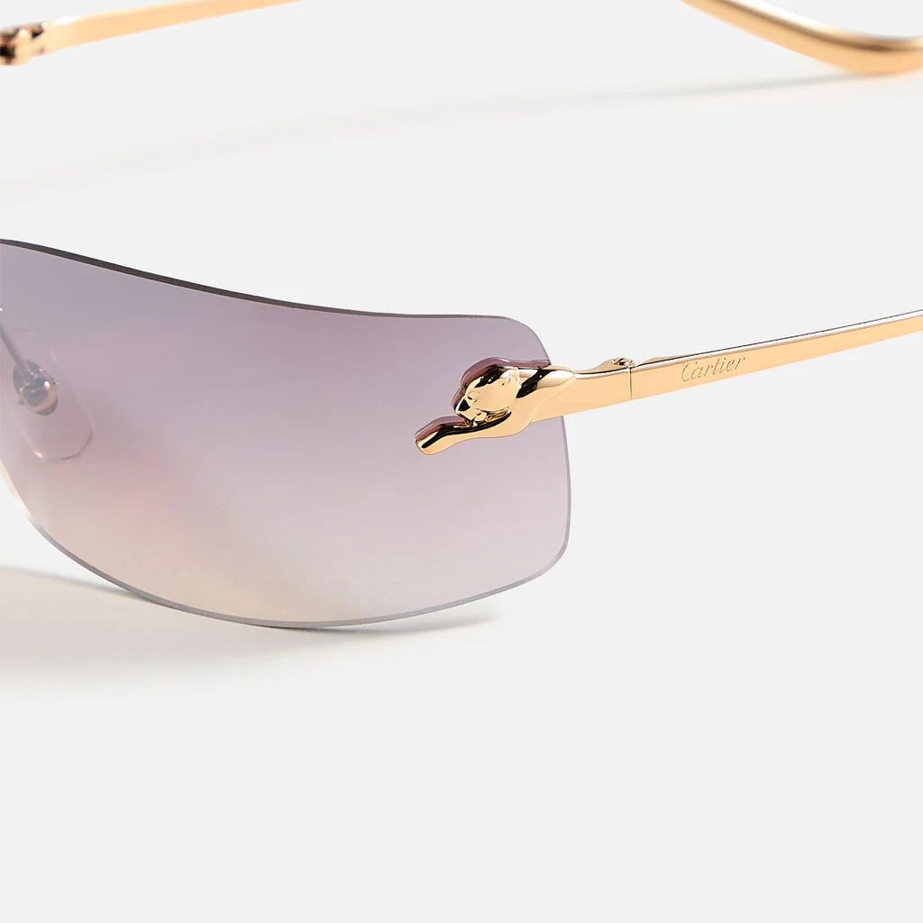 Cartier Panthère de C Unisex Rectangular Rimless Gold / Red Sunglasses