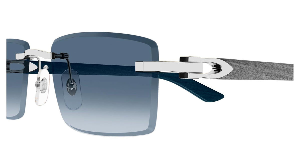 Cartier Décor C de Men Rimless Rectangular Grey/Blue Wood Temples Blue Gradient Sunglasses