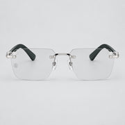 Cartier C Décor Men Rimless Dark Green Wood Temples Transparent Glasses