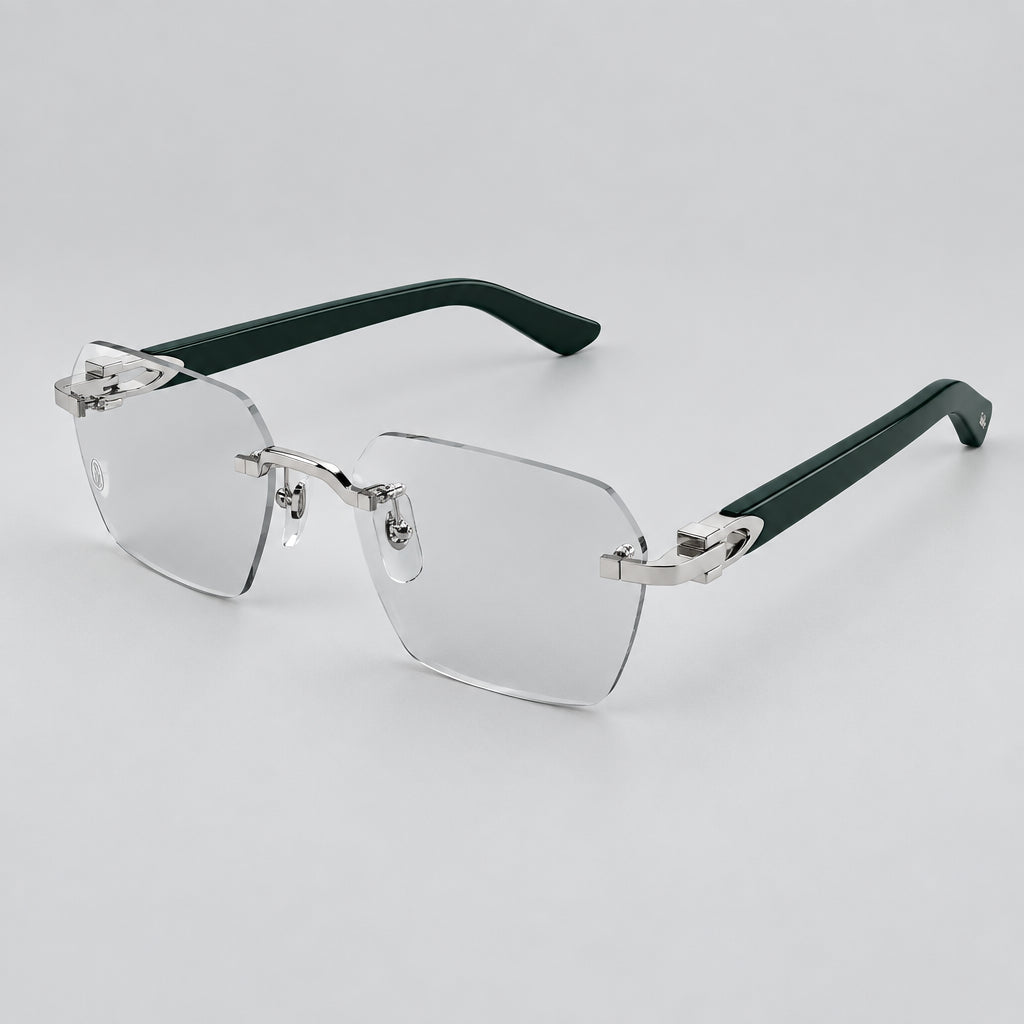 Cartier C Décor Men Rimless Dark Green Wood Temples Transparent Glasses