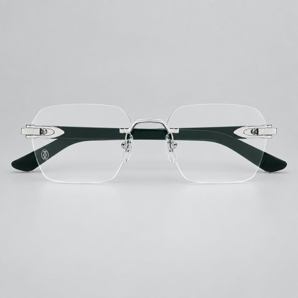 Cartier C Décor Men Rimless Dark Green Wood Temples Transparent Glasses