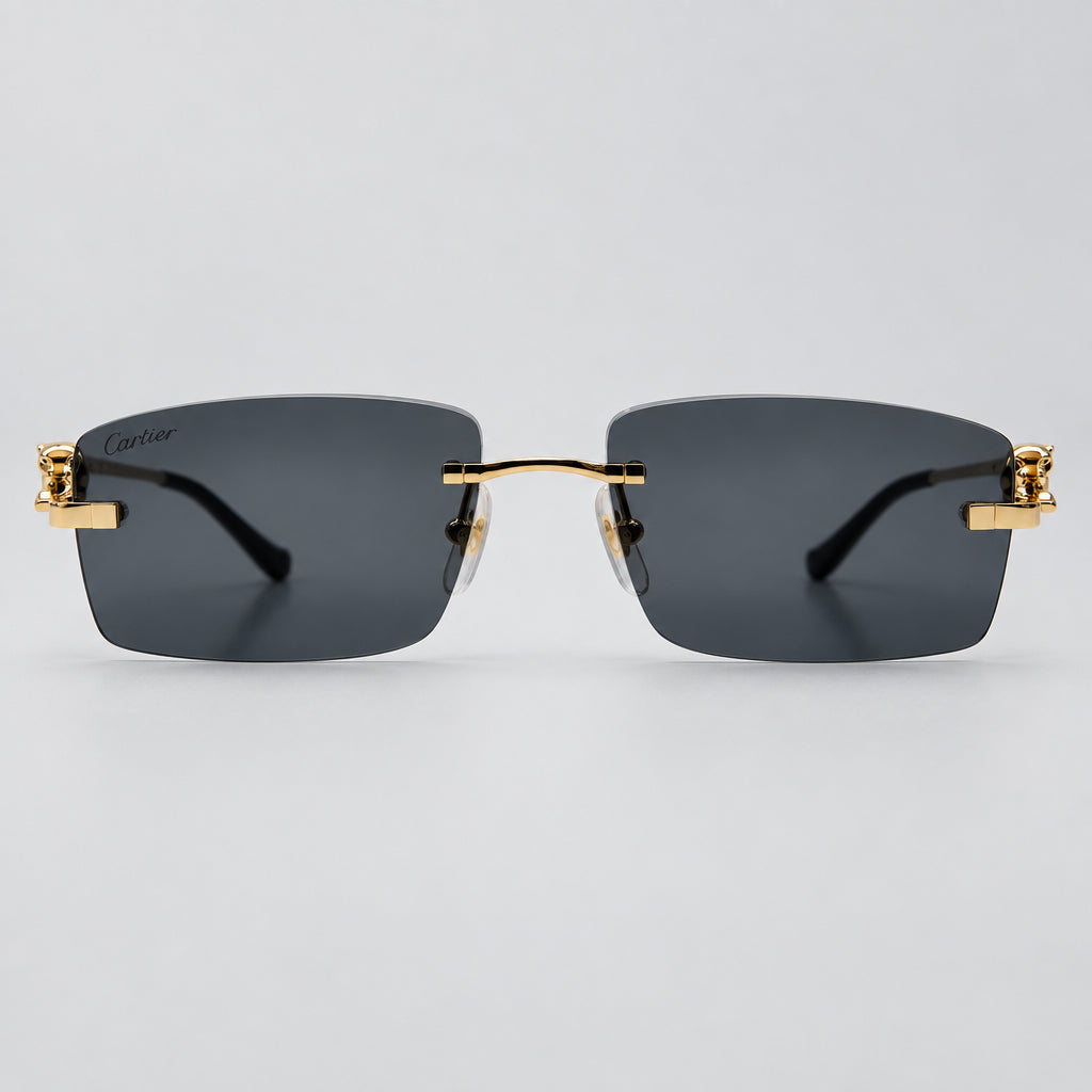Cartier Panthère de Cartier Unisex Gold & Dark Grey Rimless Sunglasses
