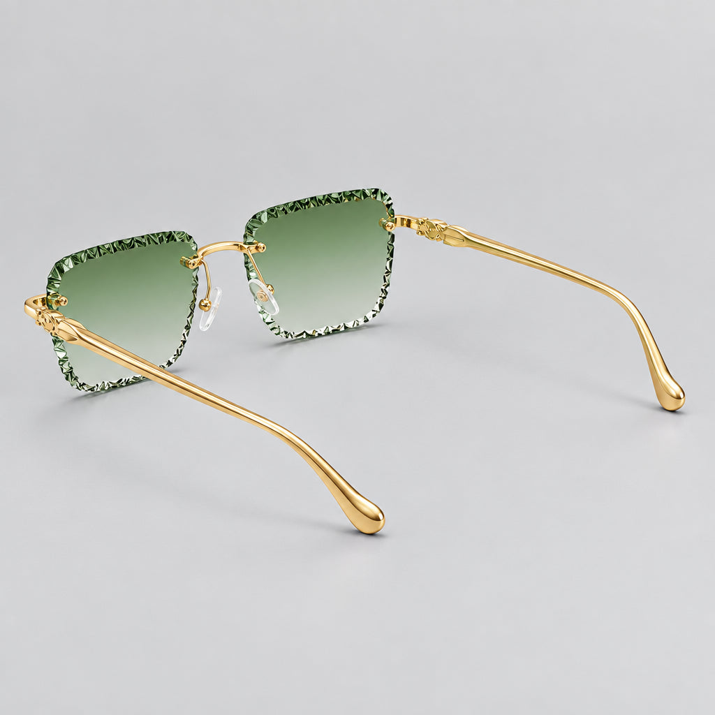 Cartier Panthère de Unisex Rimless Green Gradient Lens Split Diamond Cut Sunglasses