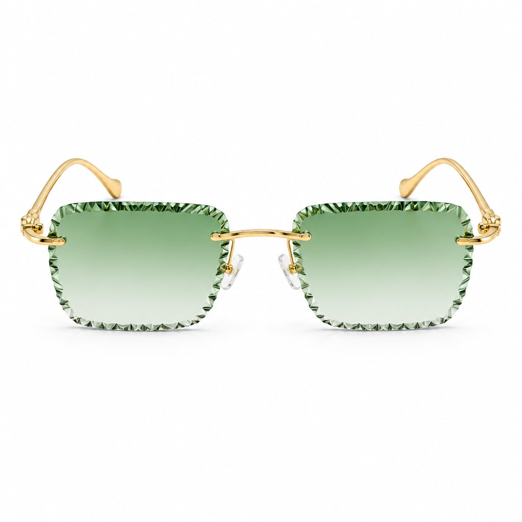 Cartier Panthère de Unisex Rimless Green Gradient Lens Split Diamond Cut Sunglasses