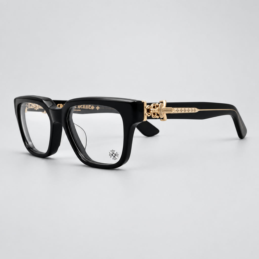 Chrome Hearts Vagillionaire II Square-Frame Black & Gold Glasses