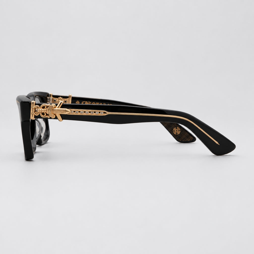 Chrome Hearts Vagillionaire II Square-Frame Black & Gold Glasses