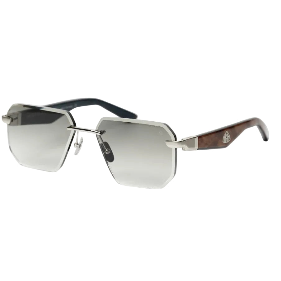 Maybach THE VISIONIST SUN I Unisex Geometric Rimless Luxury Platinum Brown Wood / Grey Gradient Sunglasses