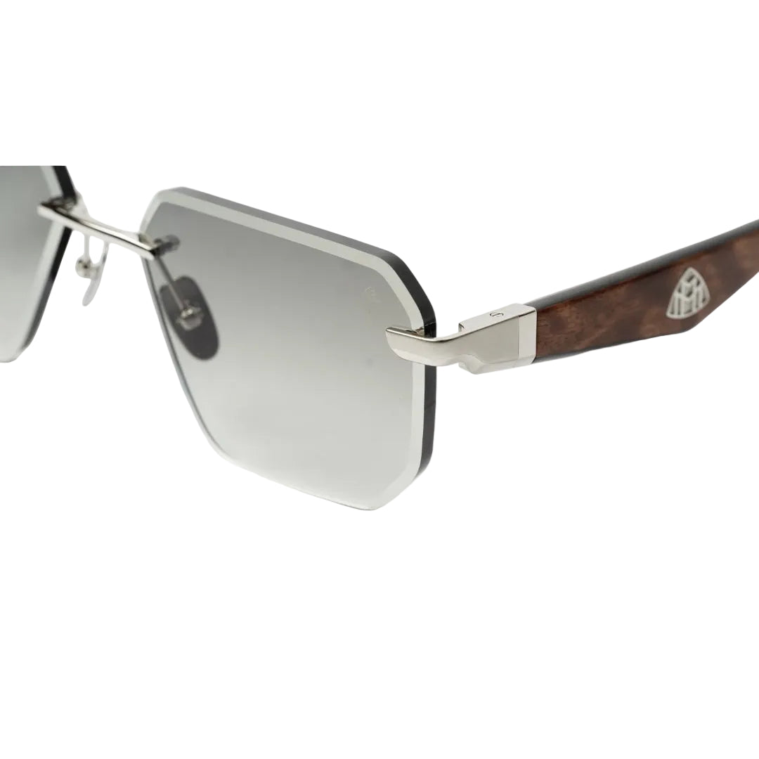 Maybach THE VISIONIST SUN I Unisex Geometric Rimless Luxury Platinum Brown Wood / Grey Gradient Sunglasses