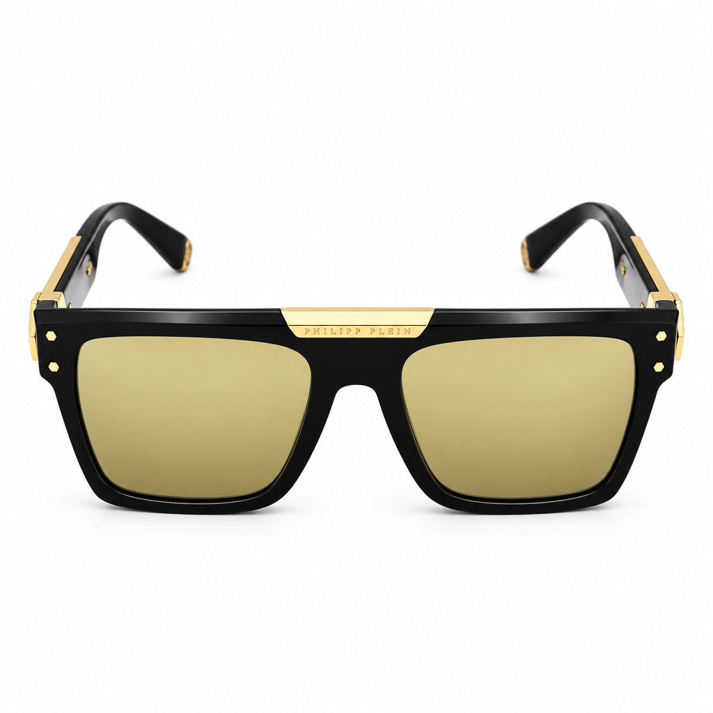 Philipp Plein Unisex SPP080 Geometric Black / Gold Sunglasses