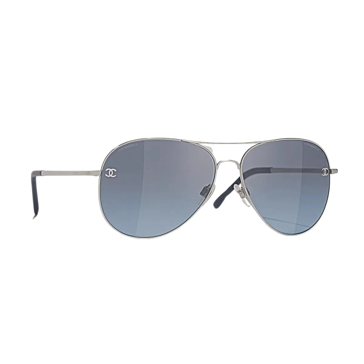 Chanel Women Pilot Titanium & Calfskin Silver & Blue Gradient Sunglasses