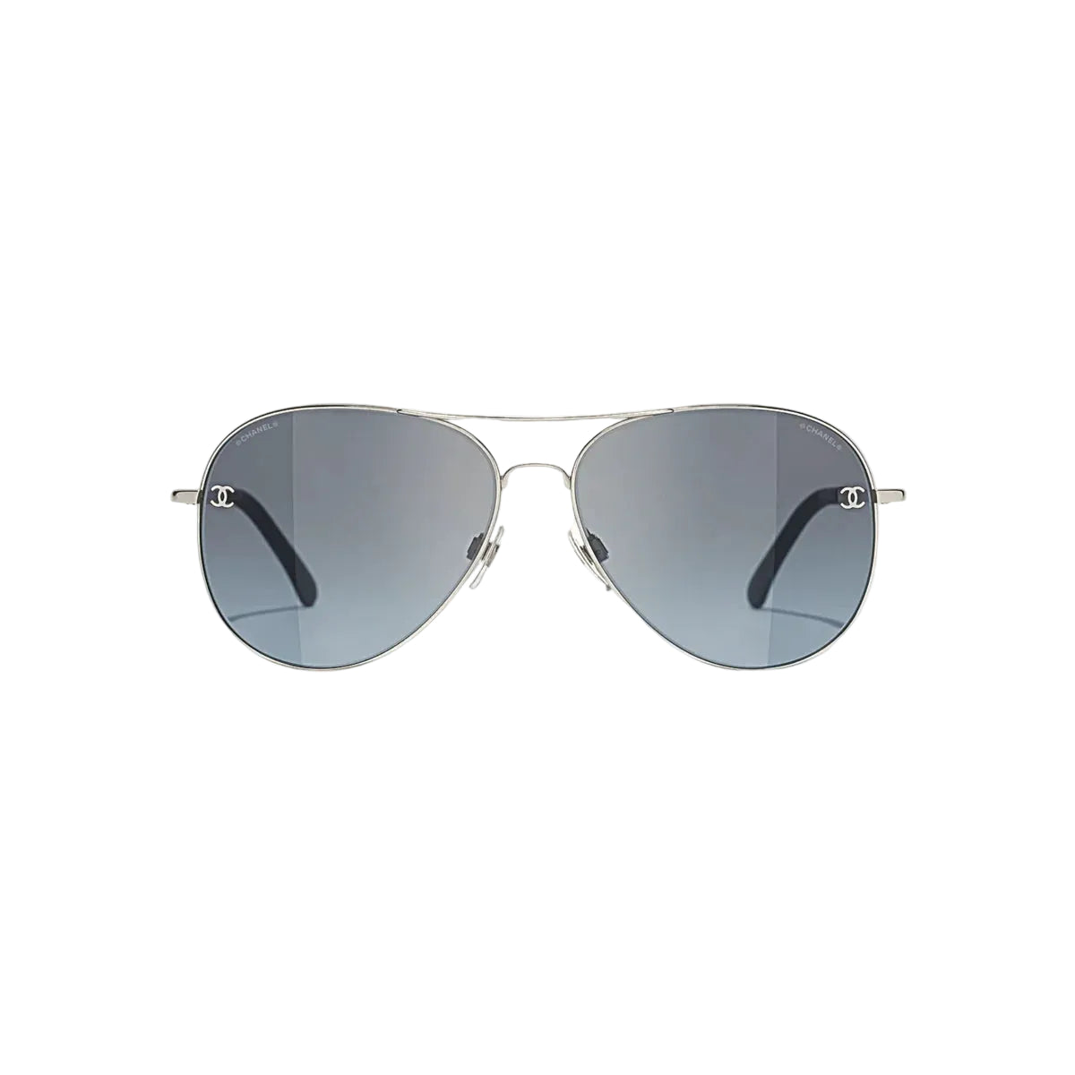 Chanel Women Pilot Titanium & Calfskin Silver & Blue Gradient Sunglasses
