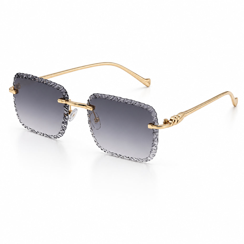 Cartier Panthère de Unisex Rimless Grey Gradient Split Diamond Cut Sunglasses