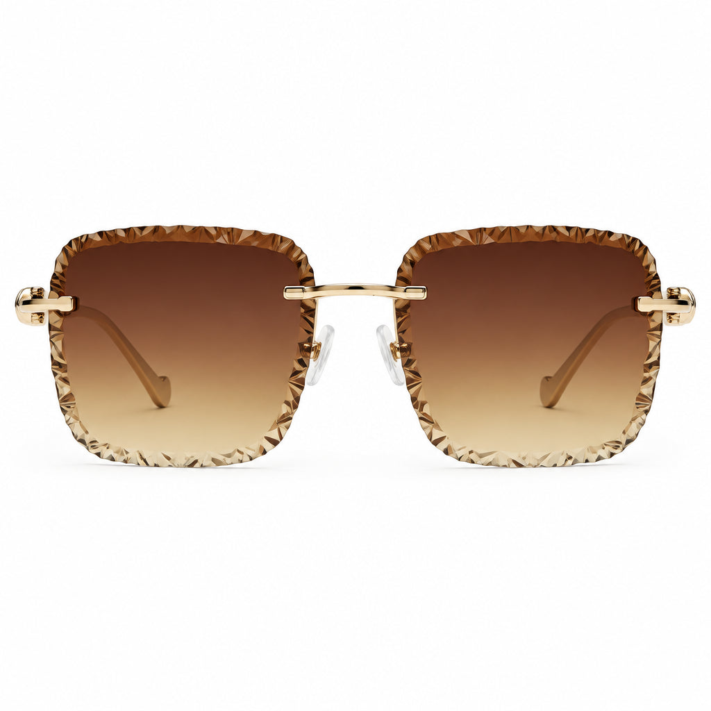 Cartier Panthère de Unisex Rimless Brown Gradient Lens Split Diamond Cut Sunglasses