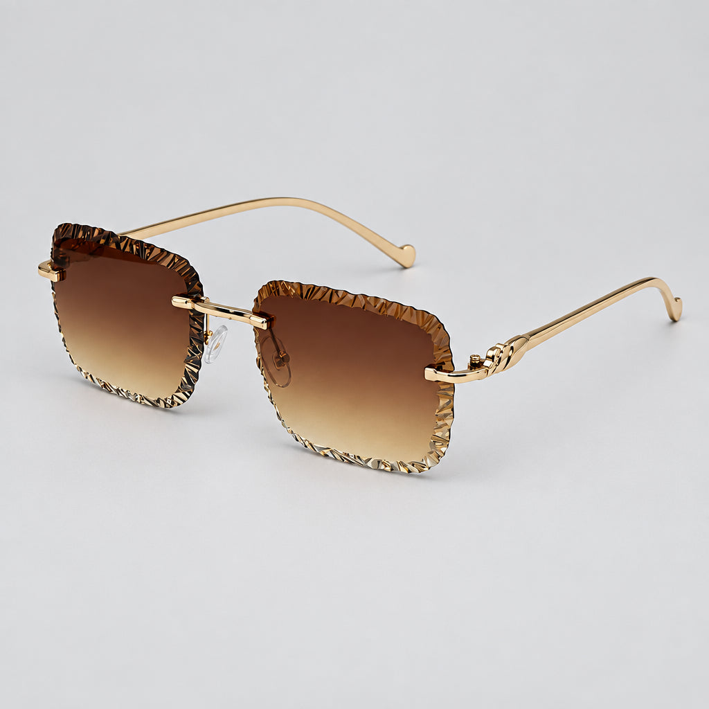 Cartier Panthère de Unisex Rimless Brown Gradient Lens Split Diamond Cut Sunglasses