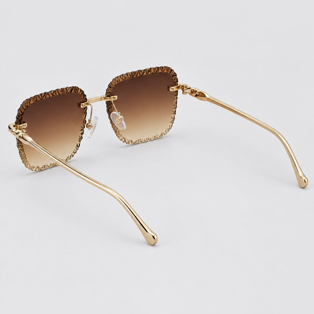 Cartier Panthère de Unisex Rimless Brown Gradient Lens Split Diamond Cut Sunglasses