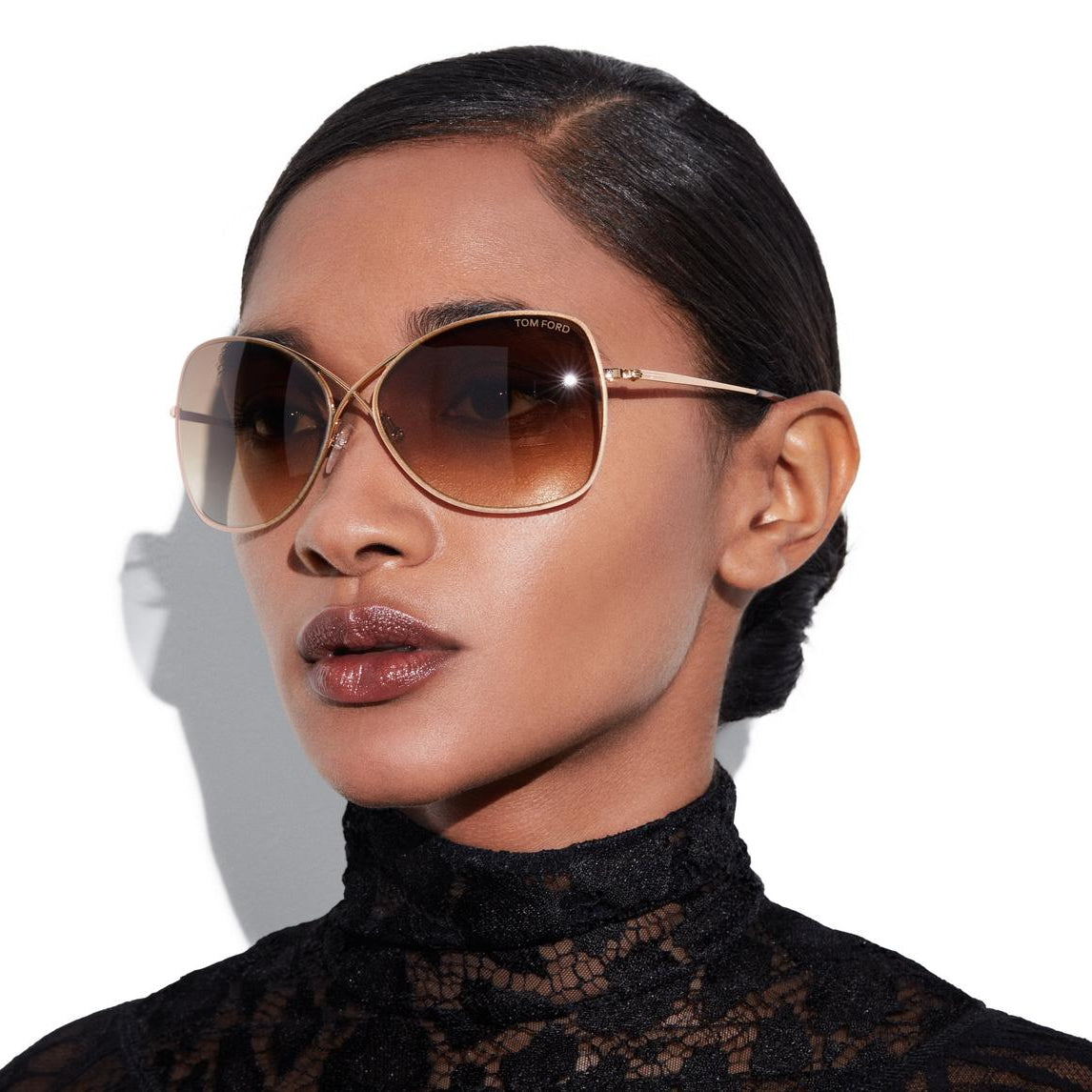 Tom Ford Women Butterfly Frame Rose Gold Sunglasses