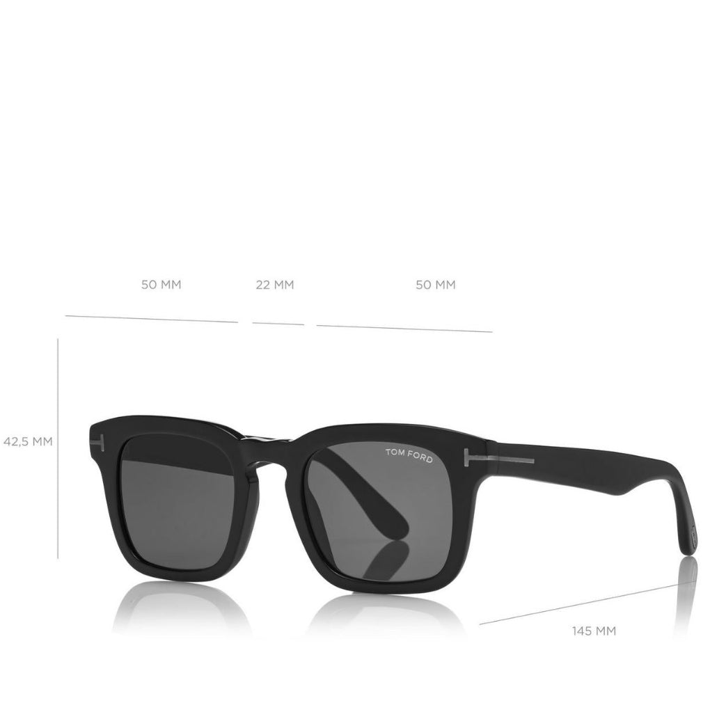 Tom Ford Men Square Frame Shiny Matte Black Sunglasses