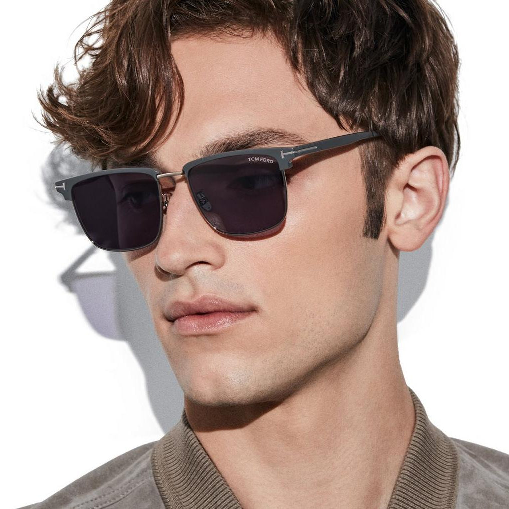 Tom Ford Men Rimless Frame Shiny Mastic Black Sunglasse