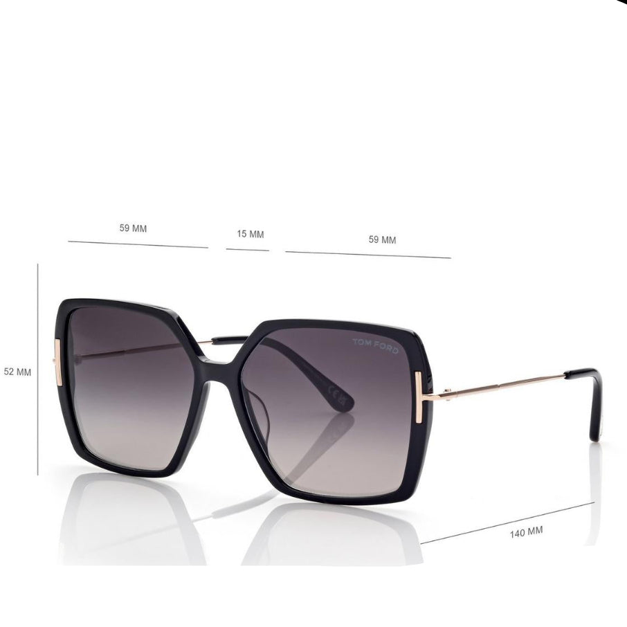 Tom Ford Women Square Frame Carban Black Sunglasses
