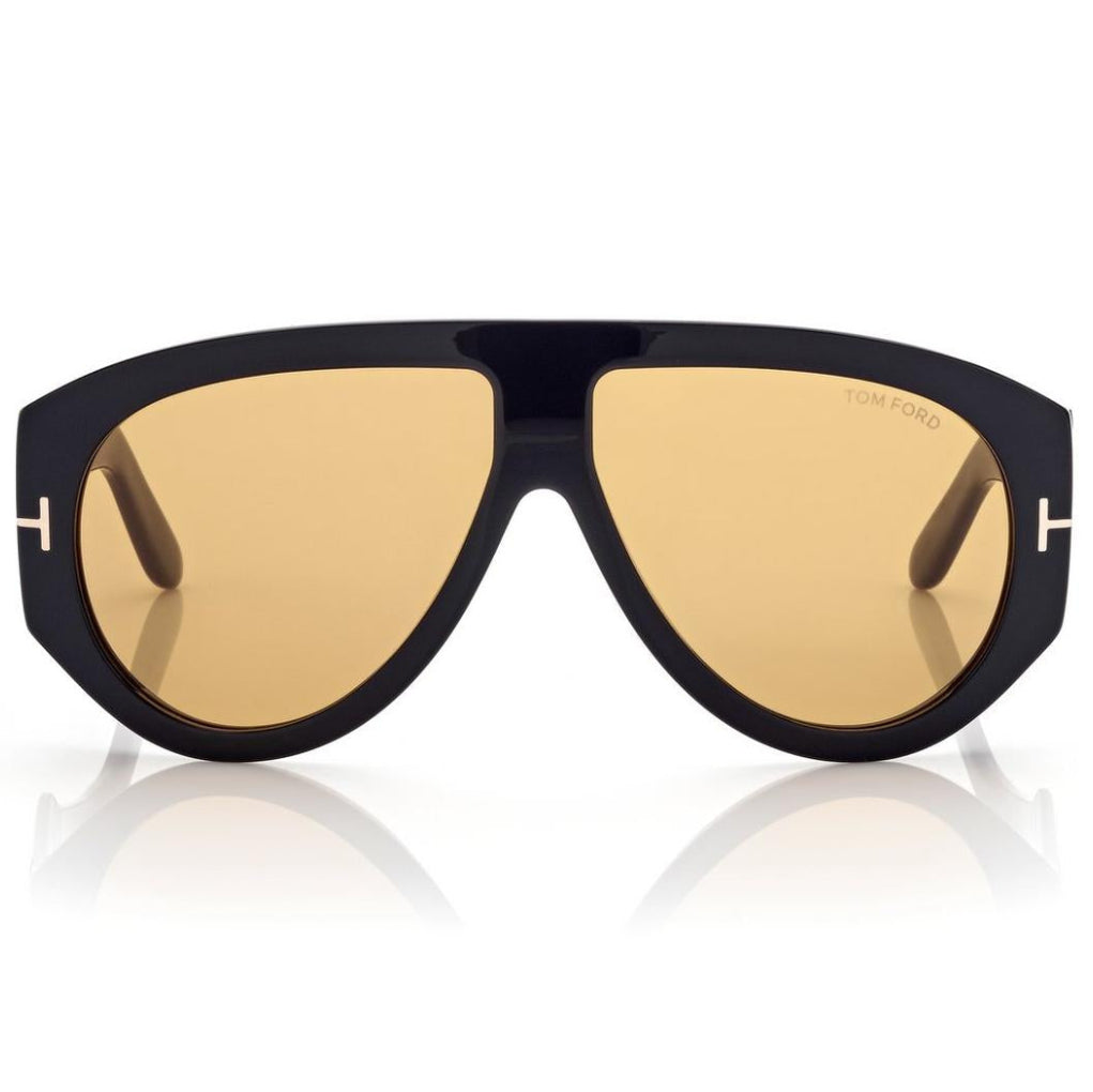 Tom Ford Men Pilot Frame Soft Shiny Black Sunglasses