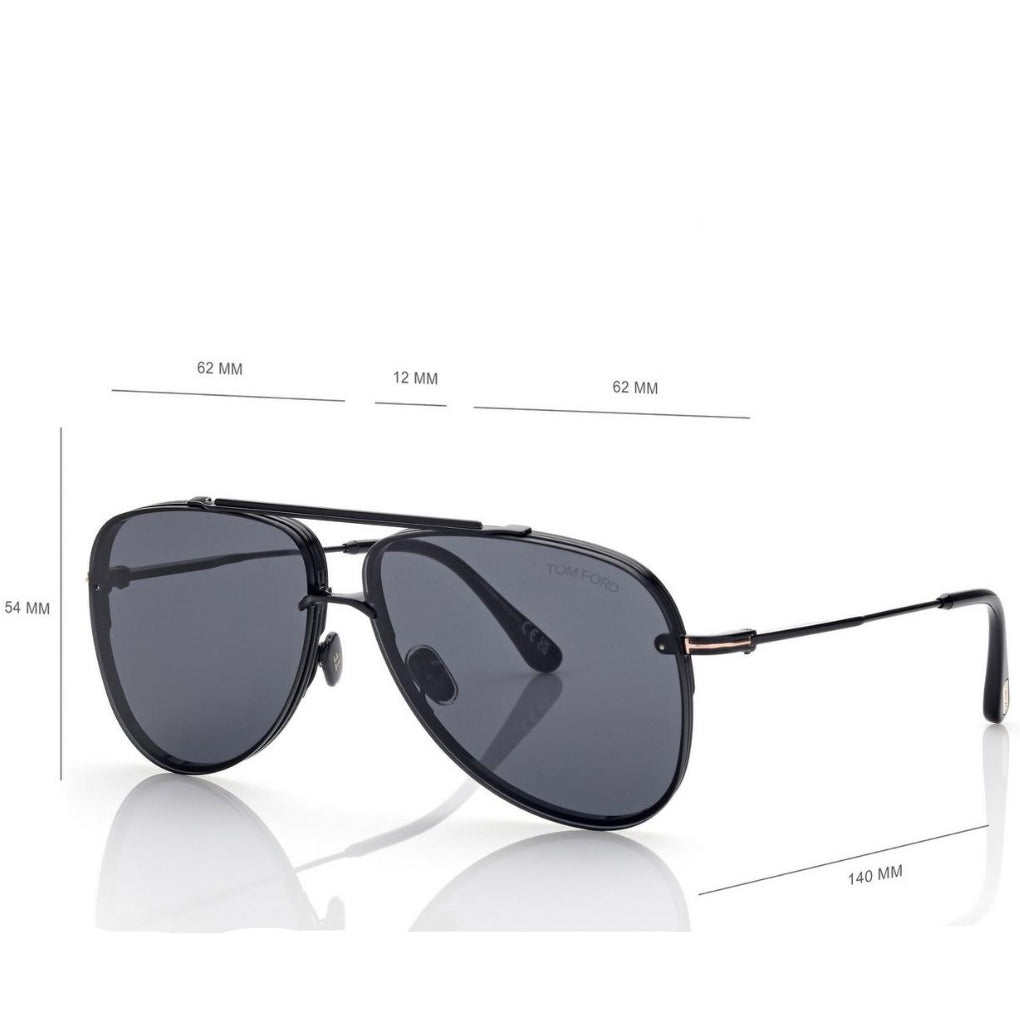 Tom Ford Women Pilot Fram Shiny Coal Black Sunglasses