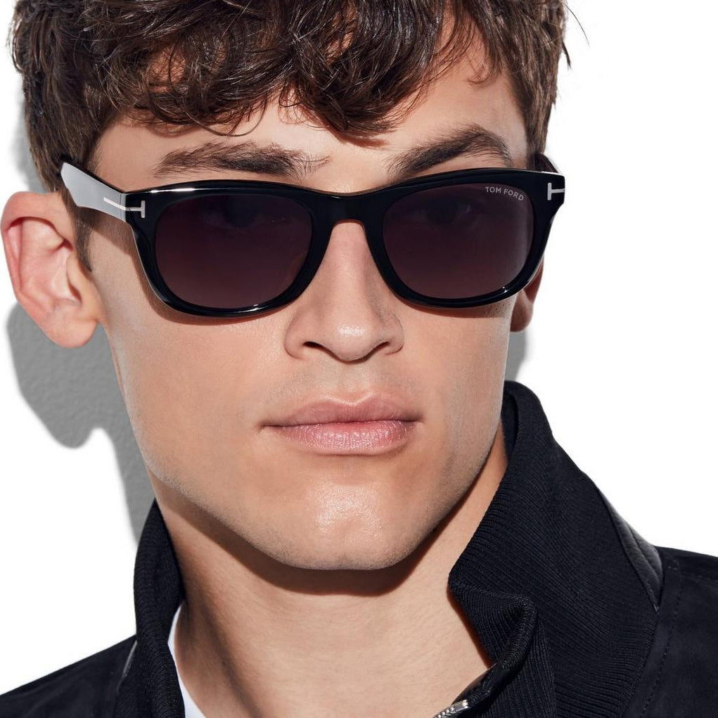 Tom Ford Men Round Sqaure Frame Shiny Dusty Black Sunglasses
