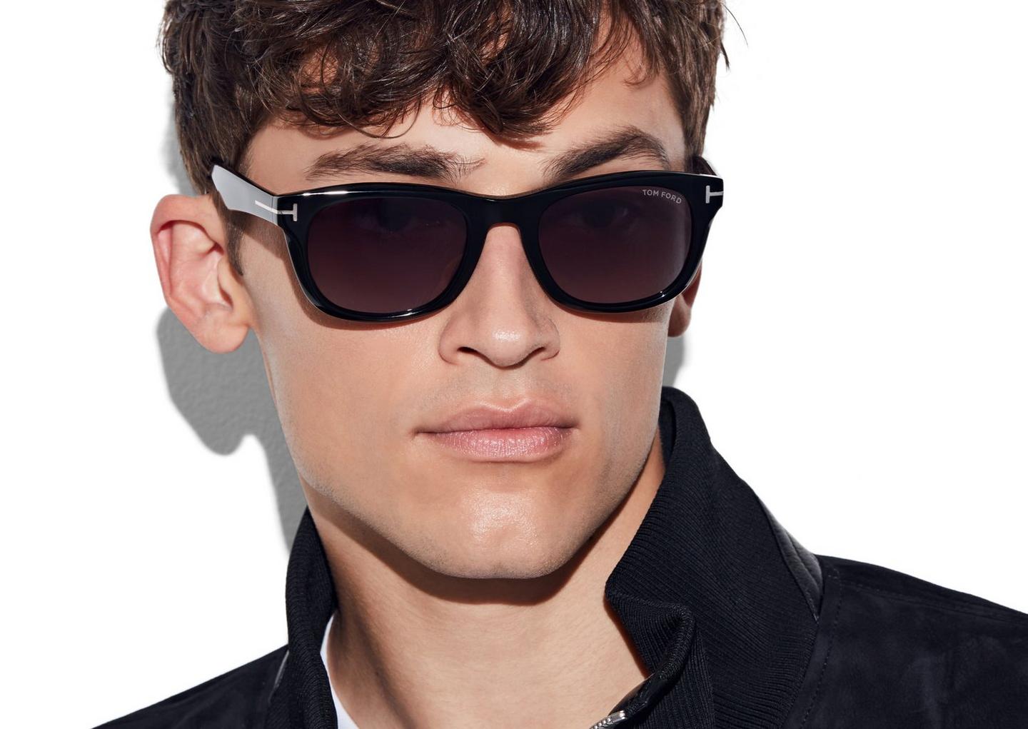 Tom Ford Men Round Sqaure Frame Shiny Dusty Black Sunglasse