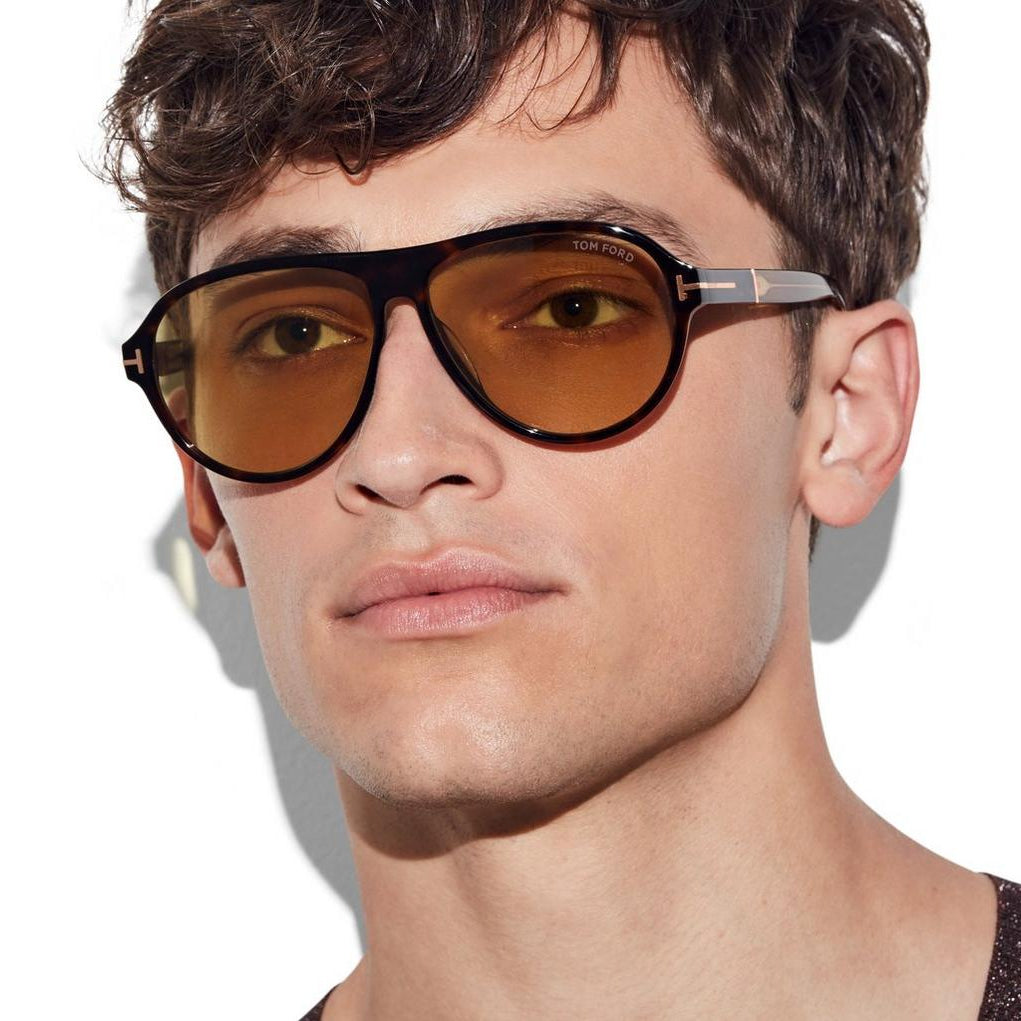 Tom Ford Men Pilot Frame Dark Tortoise Sunglasses