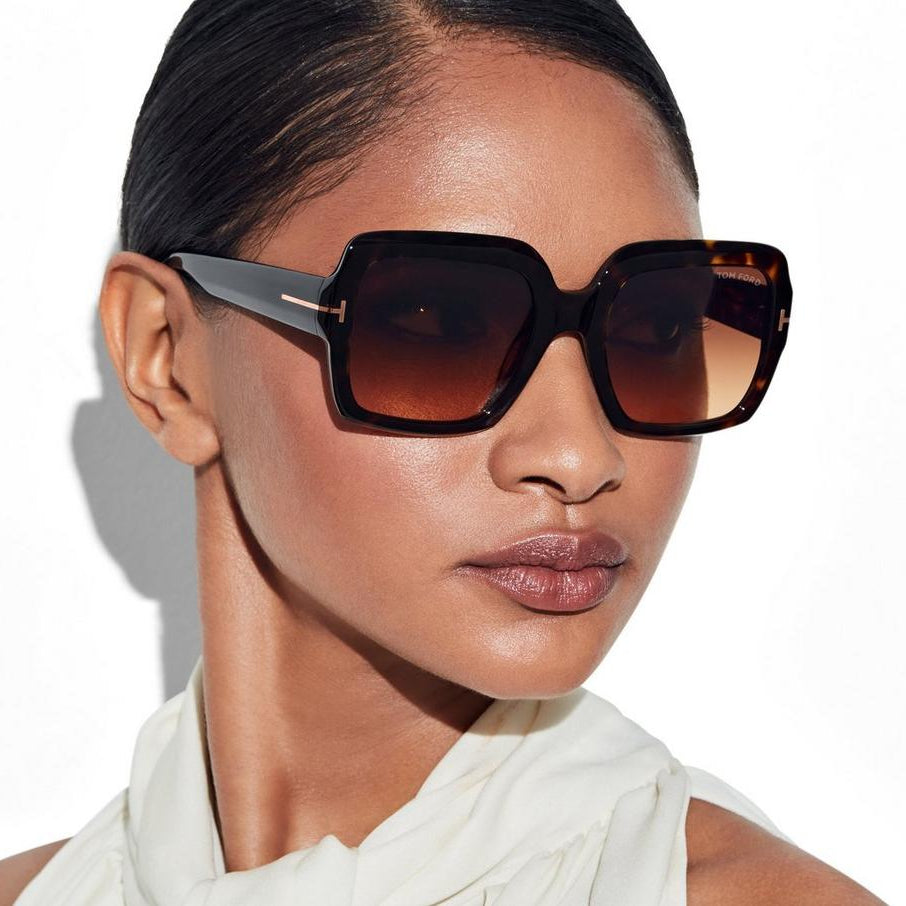 Tom Ford Women Square Frame Red Havana Sunglasses
