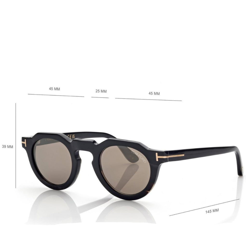 Tom Ford Men Round Frame Coloured Horn Sunglasses