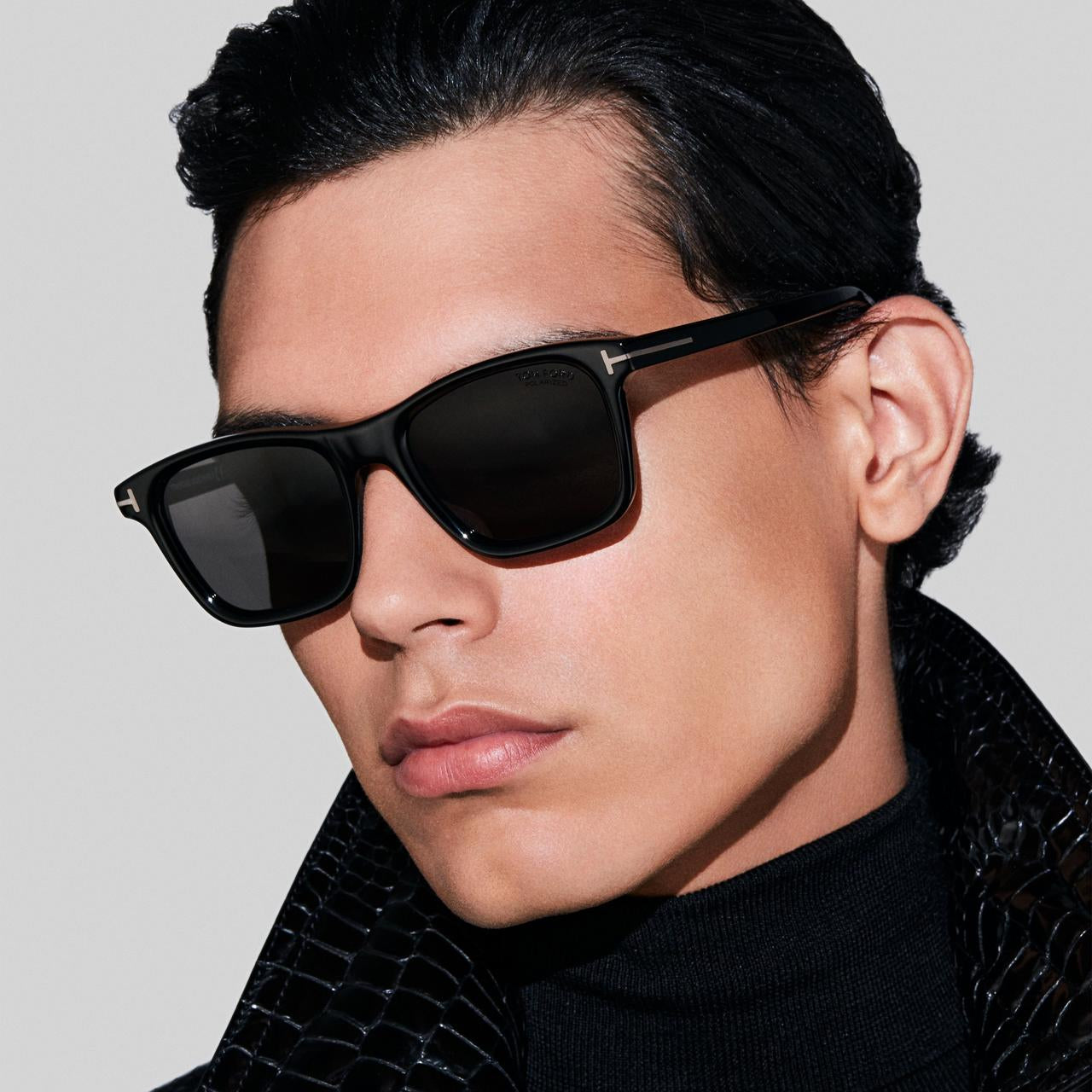 Tom Ford Women Square Frame Shiny Black Sunglasses