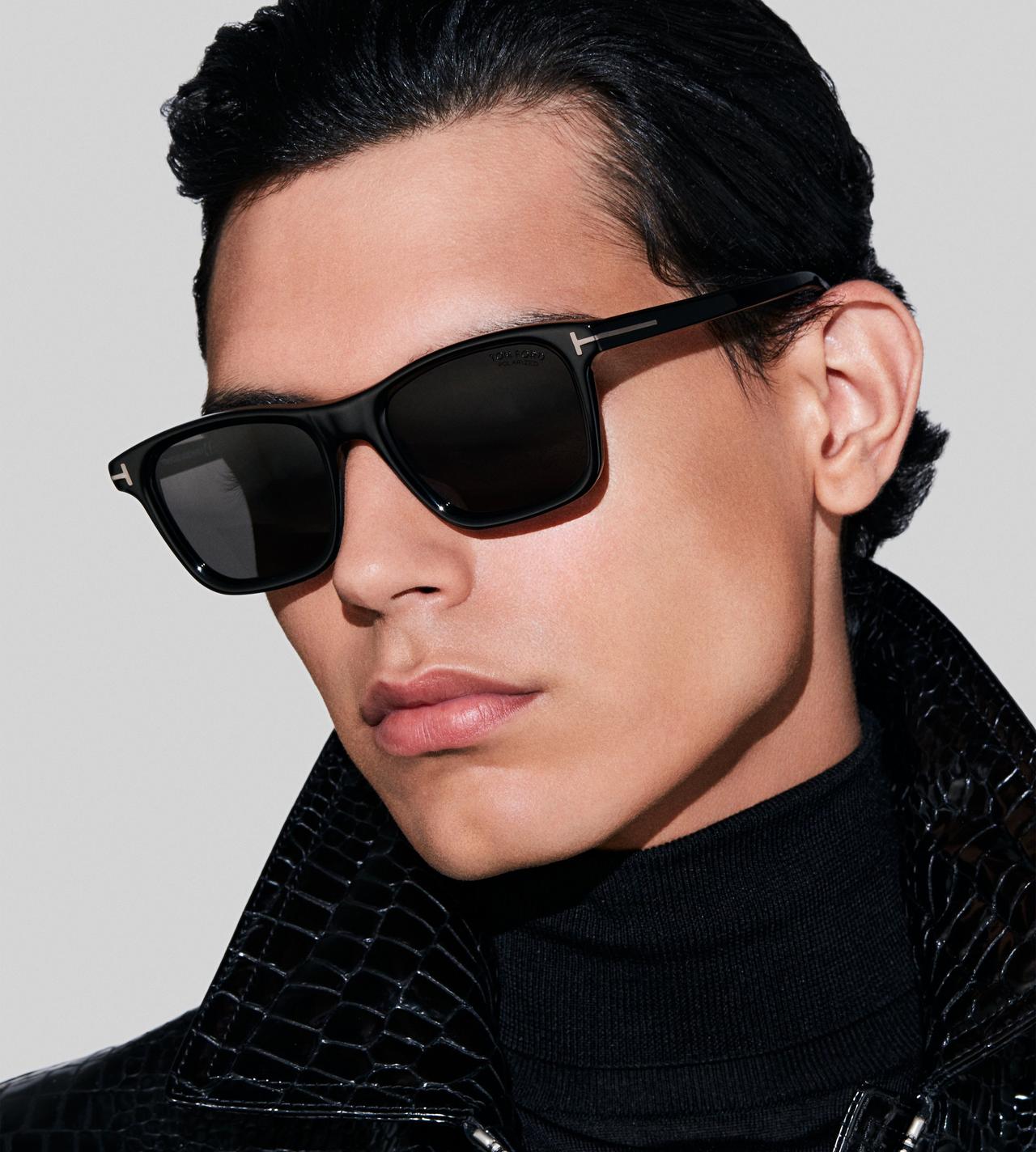 Tom Ford Men Square Frame Natural Black Sunglasses