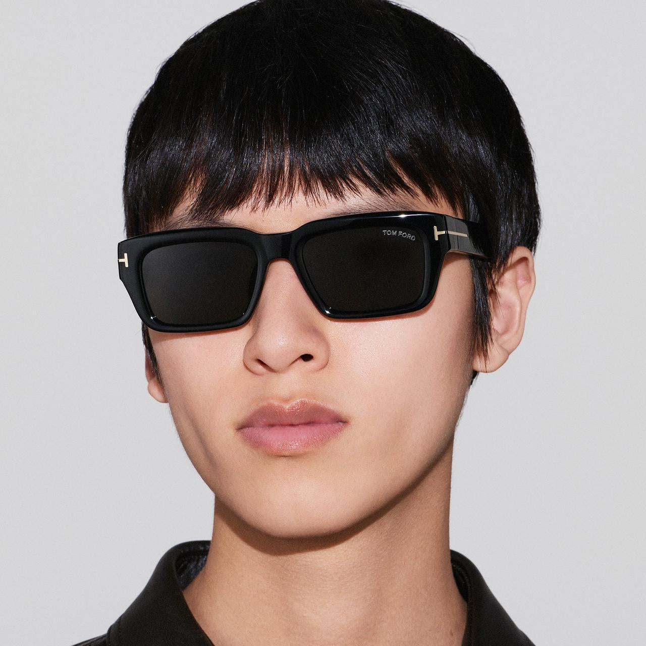 Tom Ford Women Rectangule Frame Coil Black Sunglasses