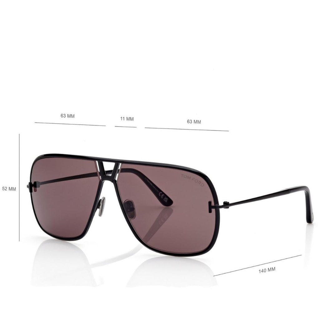Tom Ford Men Pilot Frame Shiny Ink Black Sunglasses