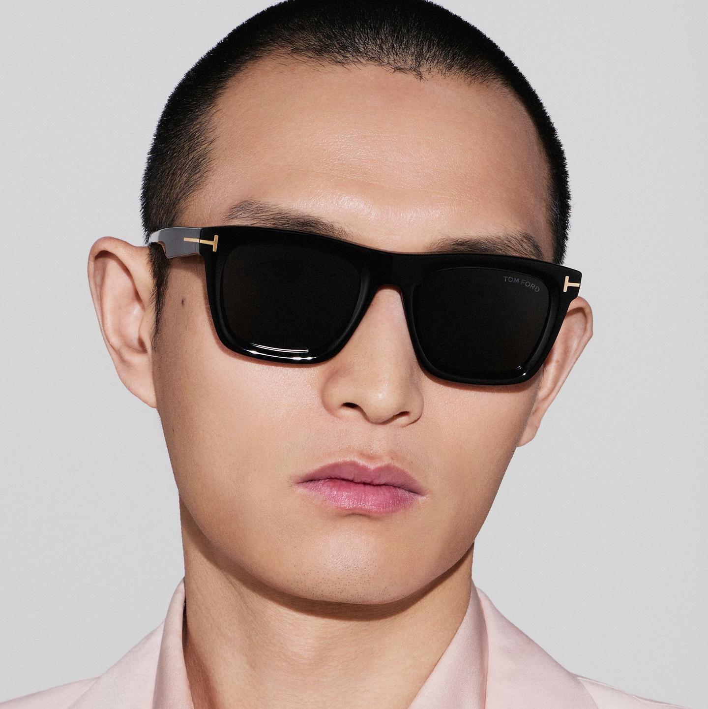 Tom Ford Men Square Frame Smoke Black Sunglasses