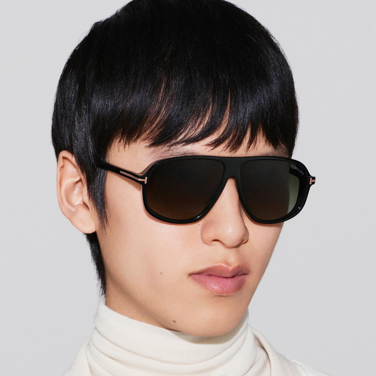 Tom Ford Women Pilot Frame Shine Black Sunglasses
