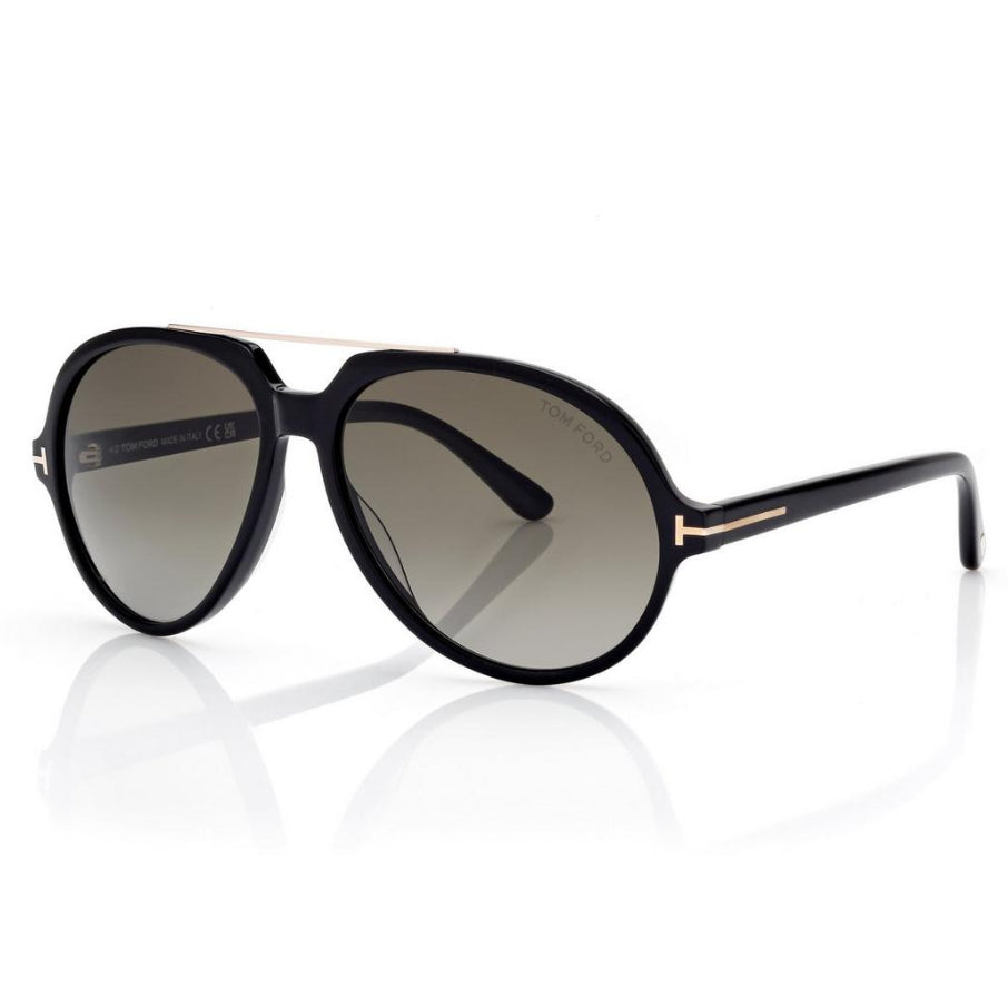 Tom Ford Women Round Frame Shiny Black Sunglasses