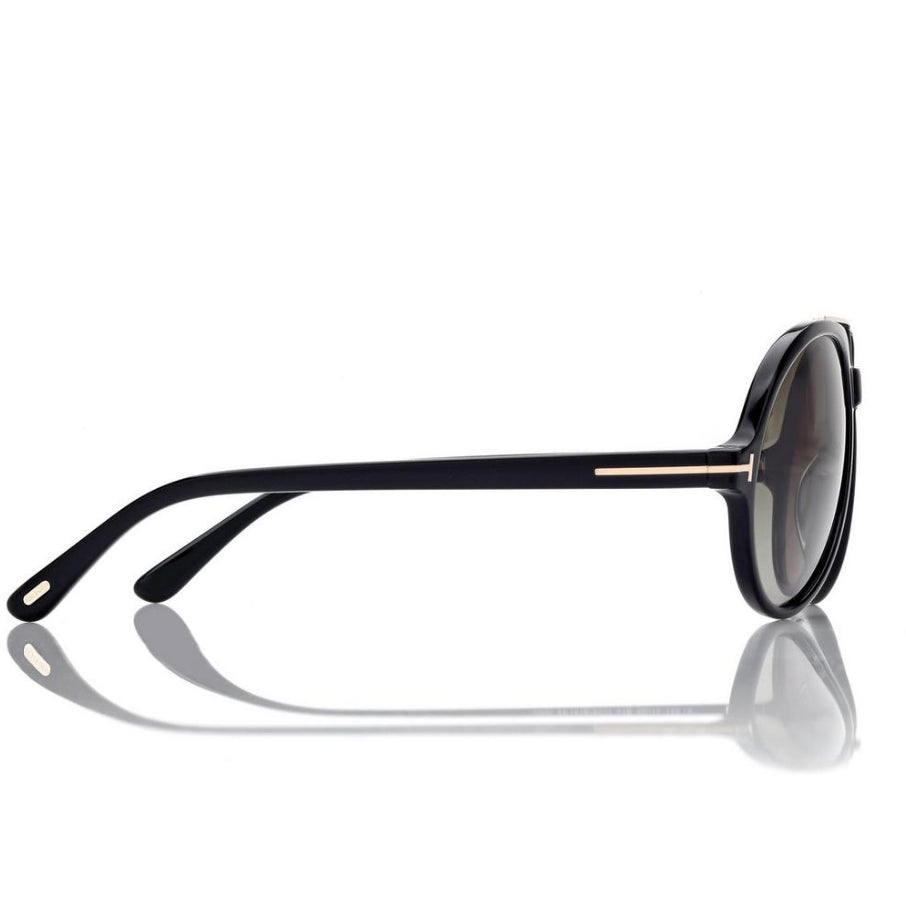 Tom Ford Women Round Frame Shiny Black Sunglasses