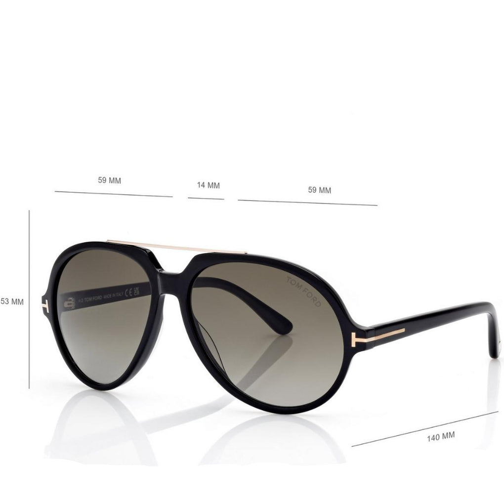 Tom Ford Men Pilot Frame Shiny Smoky Black Sunglasse