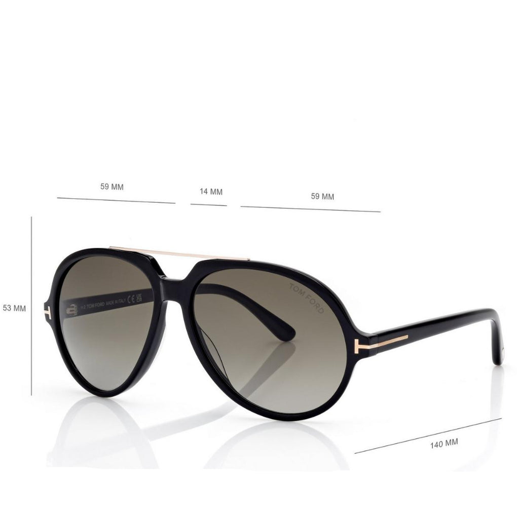 Tom Ford Men Pilot Frame Matt Shiny Black Sunglasse